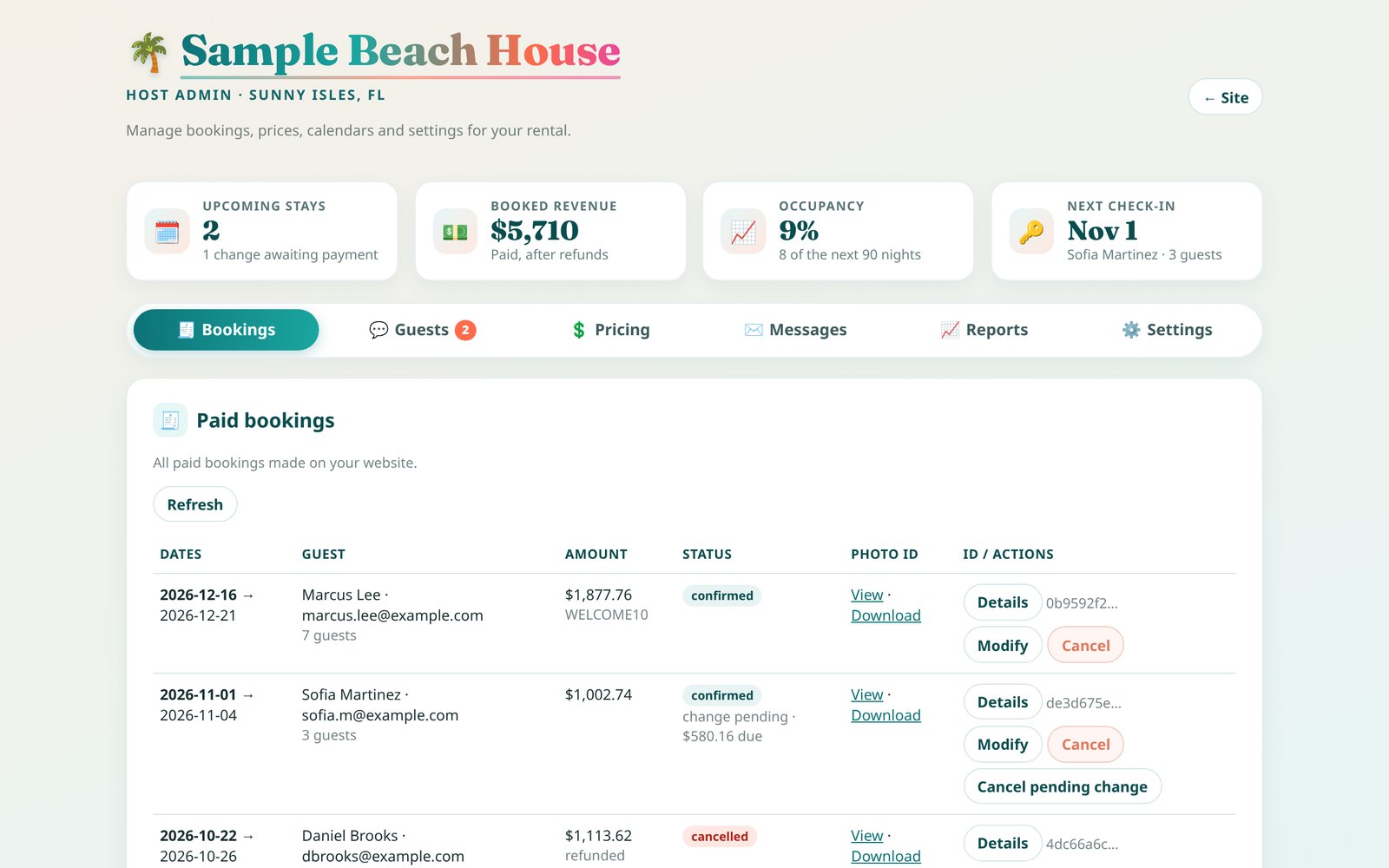Host dashboard