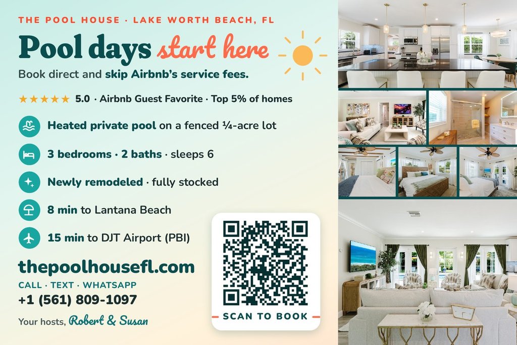 Back of The Pool House postcard with QR code