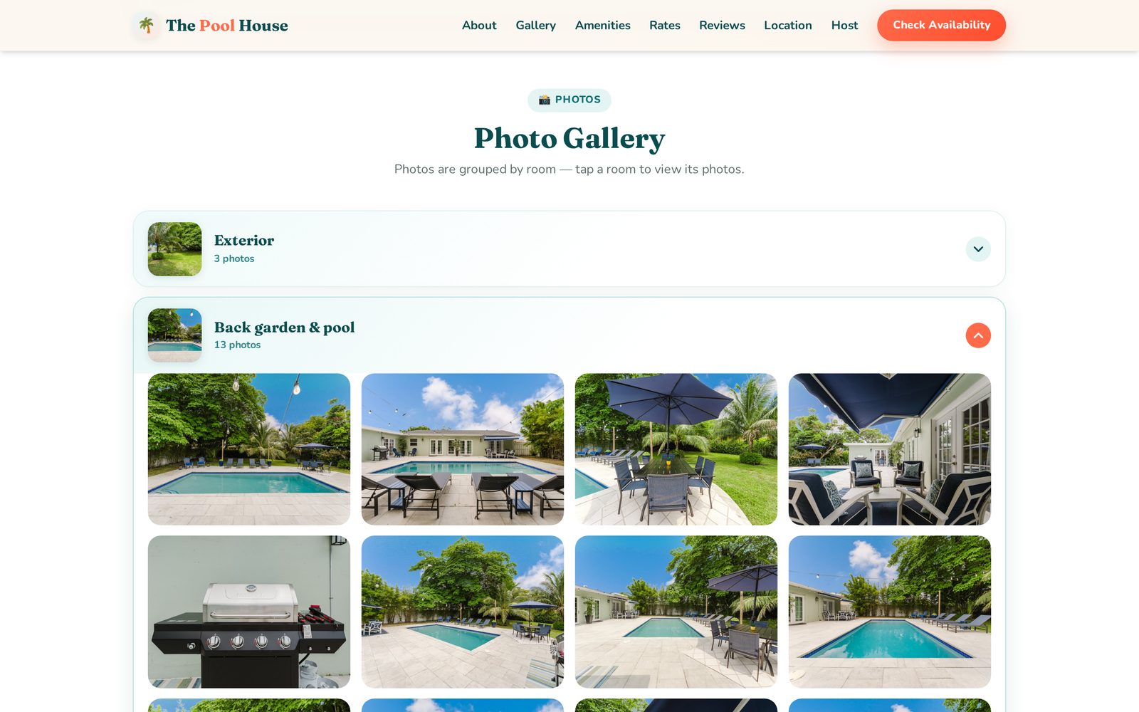 Photo gallery on The Pool House website