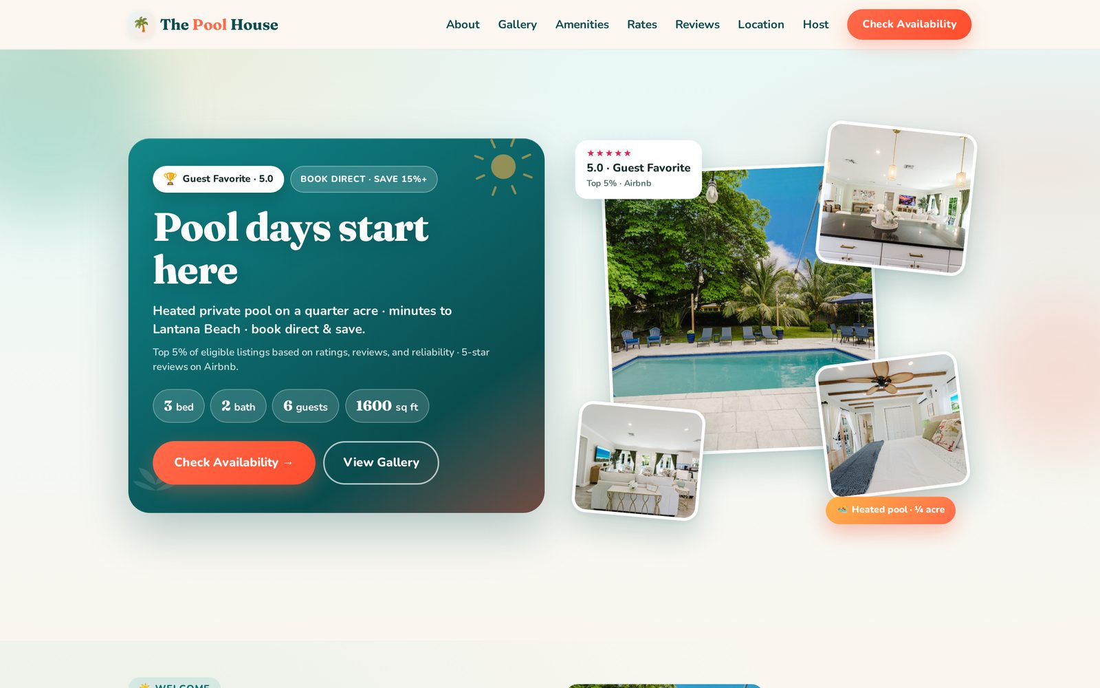 The Pool House website on a laptop
