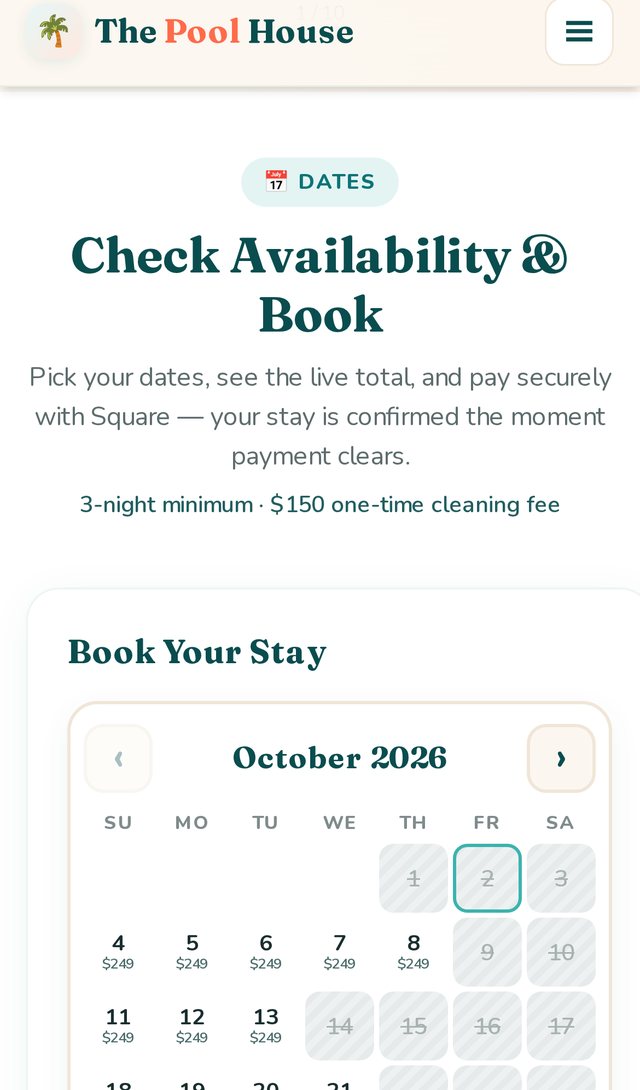Booking calendar with nightly prices on a phone