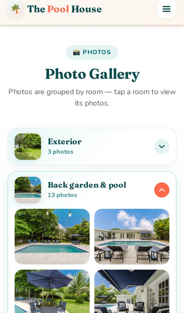 Photo gallery grouped by room on a phone
