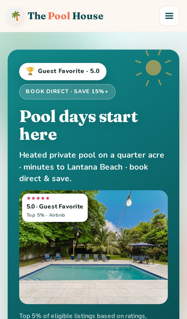 The Pool House website on an iPhone
